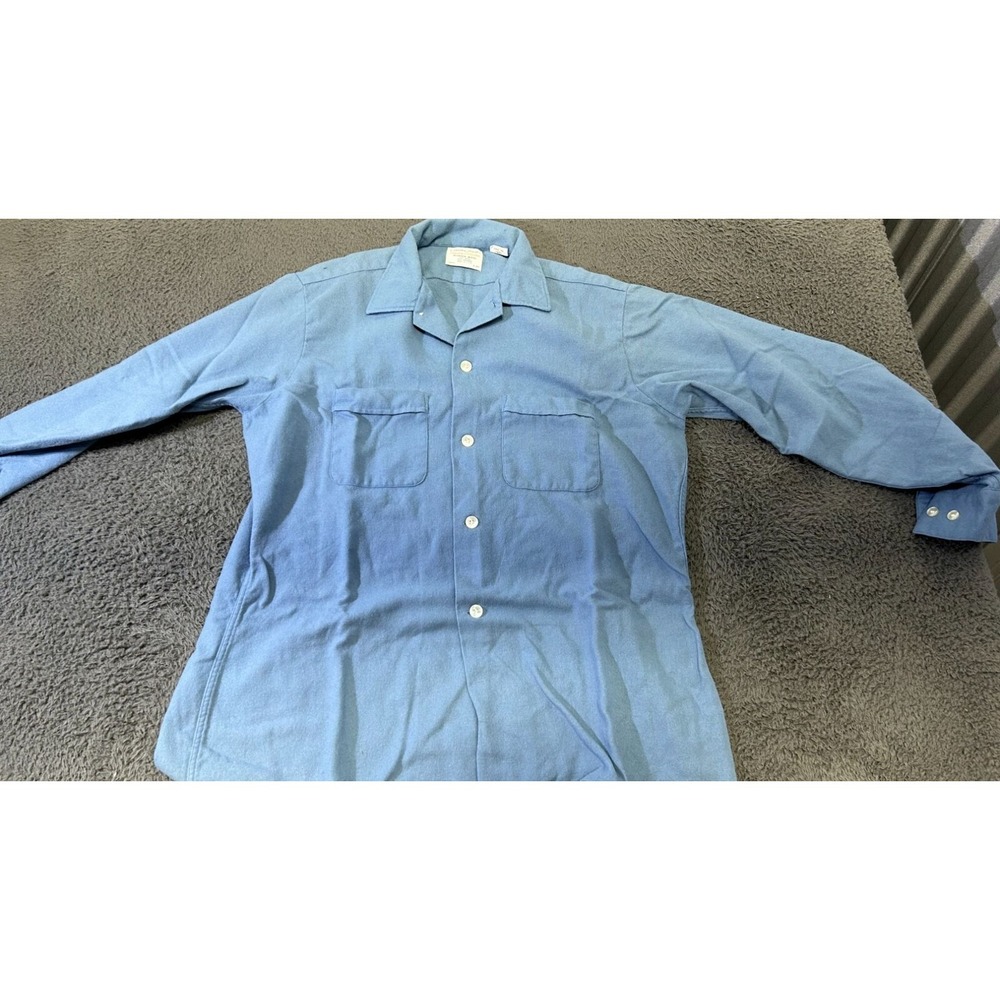 Vintage Golden Arrow Regency Collection Blue Wonder Wool Shirt Mens LG L 16-16.5